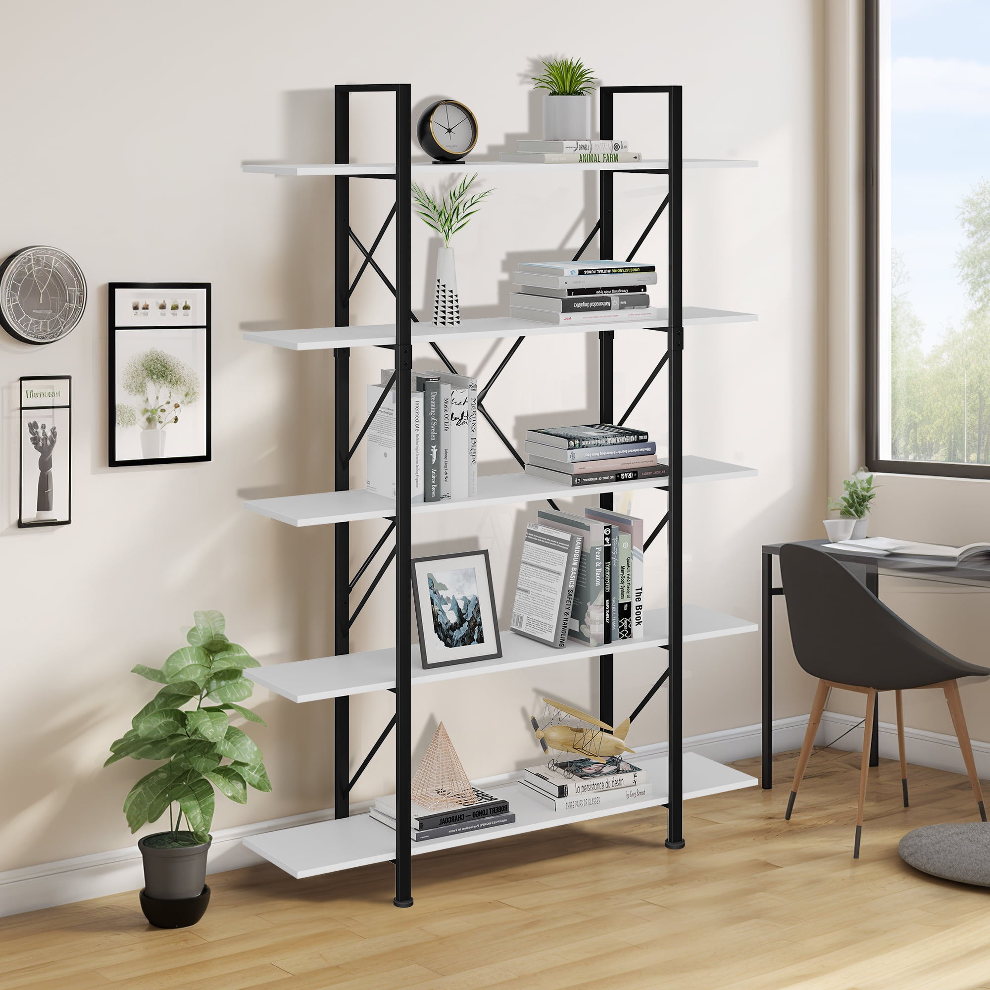 DWVO 5Tier Bookcase, Modern Bookshelf Storage Organizer, Free Standing