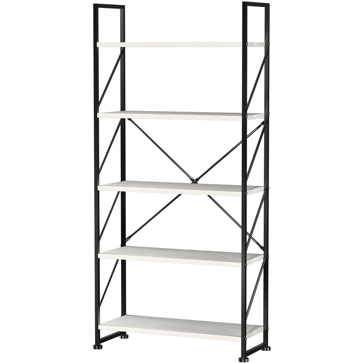 DWVO 5Tier Bookshelf, Ladder Bookcase, Industrial Freestanding Book