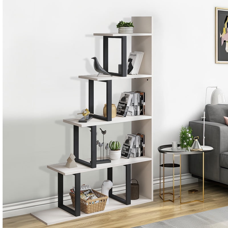 DWVO 5Tier Bookshelf, Ladder Etagere Bookcase,LShape Display Rack