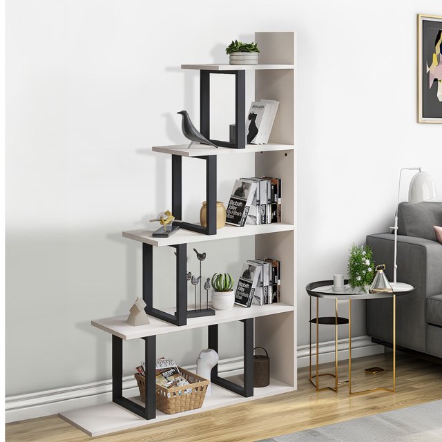 DWVO 5Tier Bookshelf, Ladder Etagere Bookcase,LShape Display Rack