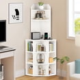 thumbnail image 1 of DWVO 5-Tier Corner Shelf with USB Ports and Outlets, Industrial Corner Bookshelf Bookcase Display Shelves Rack Storage Corner Bar Cabinet for Living Room, Home Office, Kitchen, White, 1 of 7