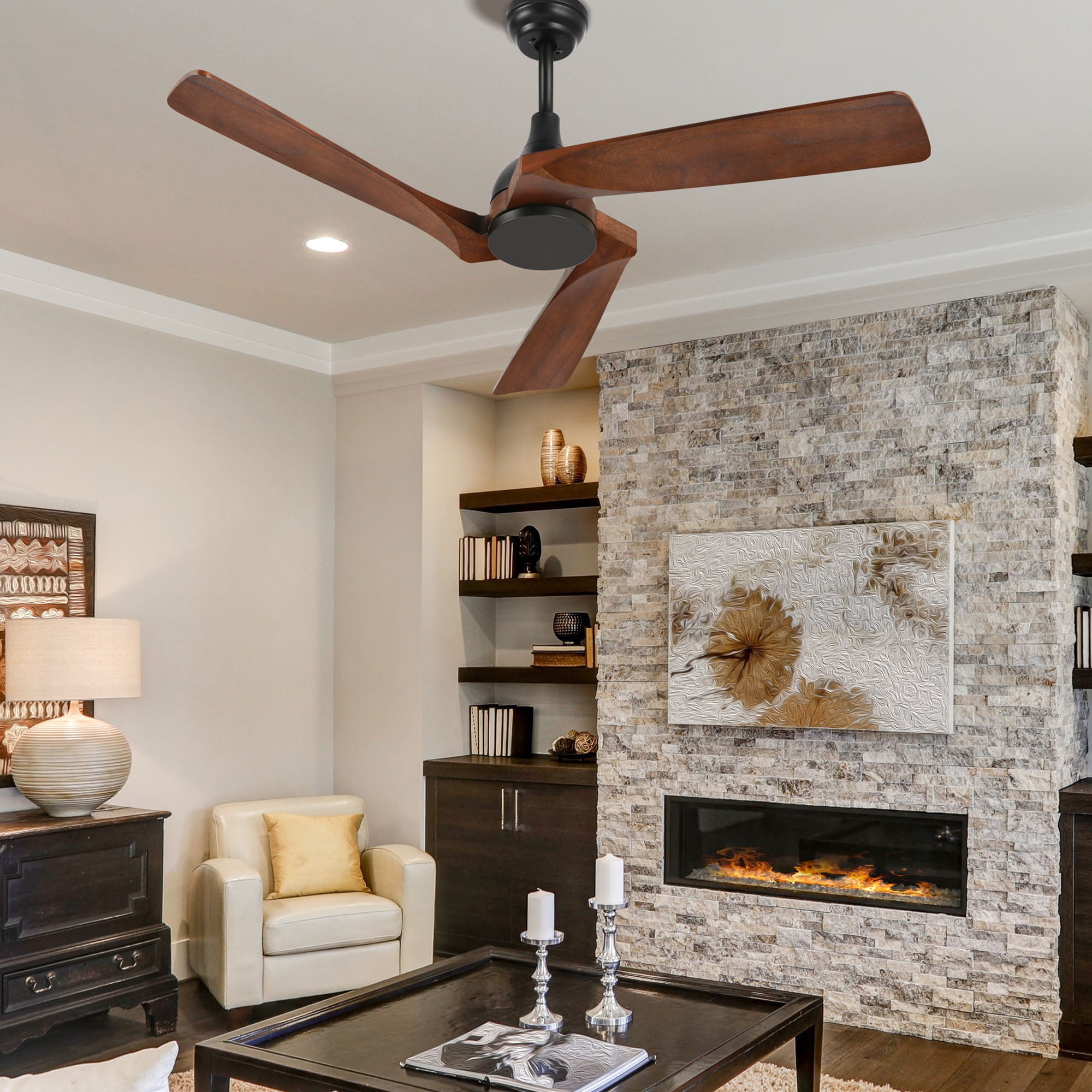 DWVO 52" Ceiling Fan without Light,3-Blade Wood Ceiling Fan with Remote ...
