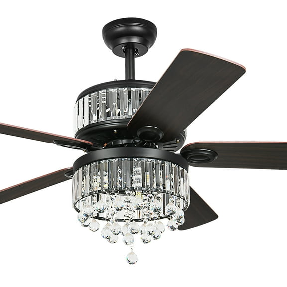 DWVO 52" Ceiling Fans with Light and Remote, Modern Chandelier Fan with Reversible Fan Light Fixture for Bedroom Dining Room-Black