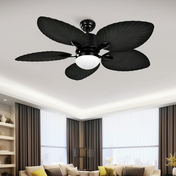 DWVO 52-inch Tropical Ceiling Fan with LED Light and Remote, Tropical Fandelier Fan with 6 Speed Oil Brushed Bronze Palm 5 Leaf Blades - Black