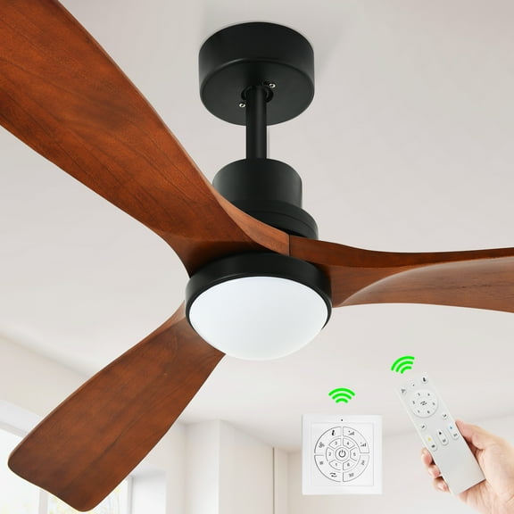 DWVO 52in Ceiling Fan with Lights and Wall Switch Remote, 6 Speeds, 3 Blades - Brown & Black
