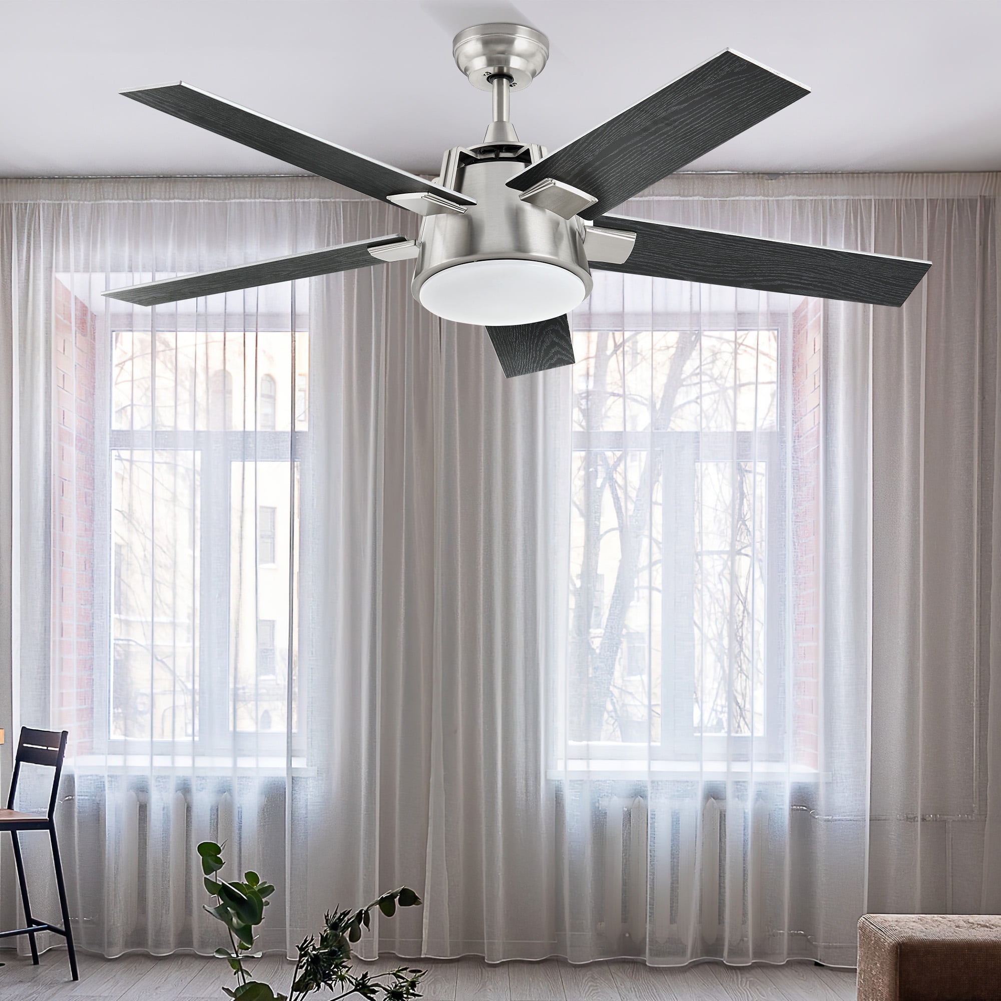 DWVO 52in Modern Ceiling Fan with Light, Quiet Reversible Motor, Dimmable LED 3-Color, 6-Speed 5 Blades Memory Function for Bedroom Living Room Patio Indoor Outdoor,black