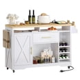 thumbnail image 1 of DWVO 53" Multifunctional Rolling Kitchen Island Cart with Power Outlet, Spice Rack, Wine Rack, White, 1 of 7