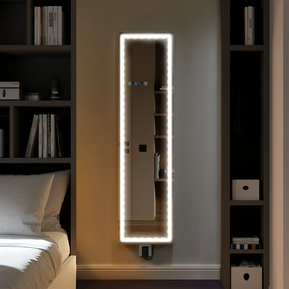 DWVO 59"x16" Full-Length Mirror with LED Lights, Rectangle Free Standing Floor Mirror, Wall Mounted Hanging Mirror, Dressing Mirror Touch Control, Full-Size Tall Mirror for Bedroom