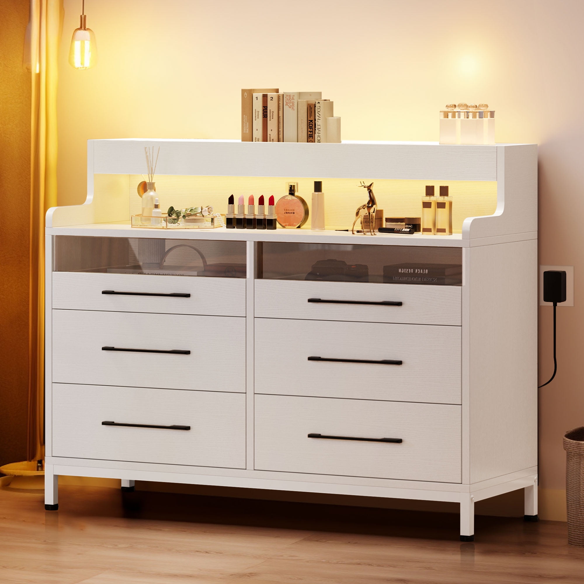 DWVO 6 Drawer Dresser for Bedroom, Double Dressers & Chests with LED