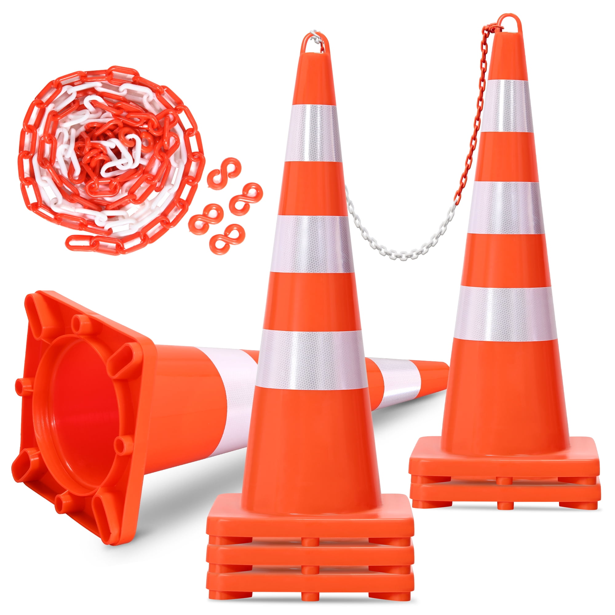 DWVO 6 Pcs Traffic Cones, 36" PVC Safety Cones with 16.4 ft Chain and