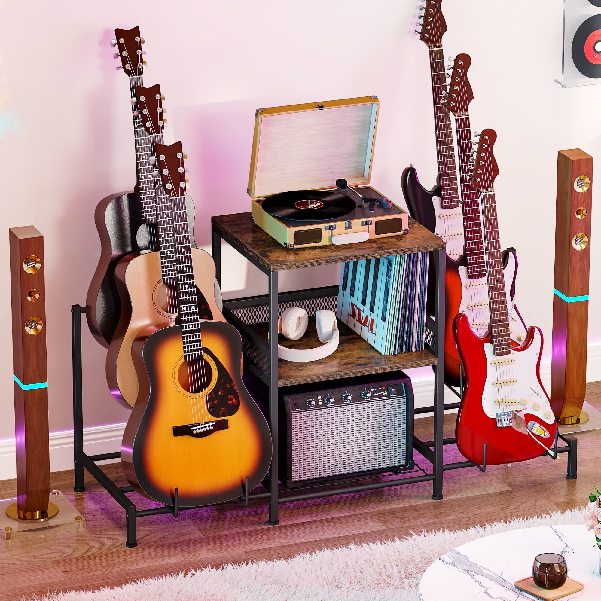 DWVO 6-Tier Guitar Stand for Multiple Guitars DIY Metal Guitar Rack Guitar Display Holder for Guitar Violin Bass w/Storage Shelf