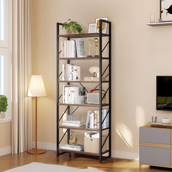 DWVO 6 Tiers Ladder Bookshelf, 69 inch Classically Modern Freestanding Bookcase,Modern Open Display Storage Organizer Book Shelves in Living Room/Home/Office, Black & Brown
