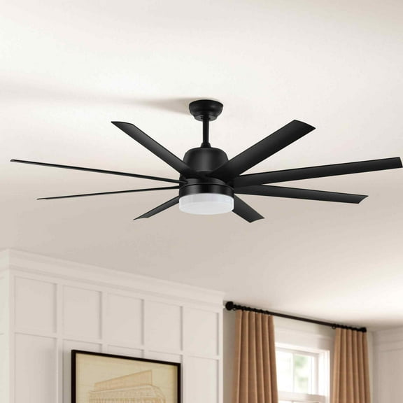 DWVO 60in Ceiling Fan with Light and Remote, 6-Speed 8 Blades, Memory Function - Black