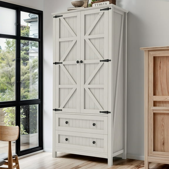 DWVO 64" Pantry Cabinet with drawers and Adjustable Shelves, Kitchen Storage Cabinet with Doors, White Oak