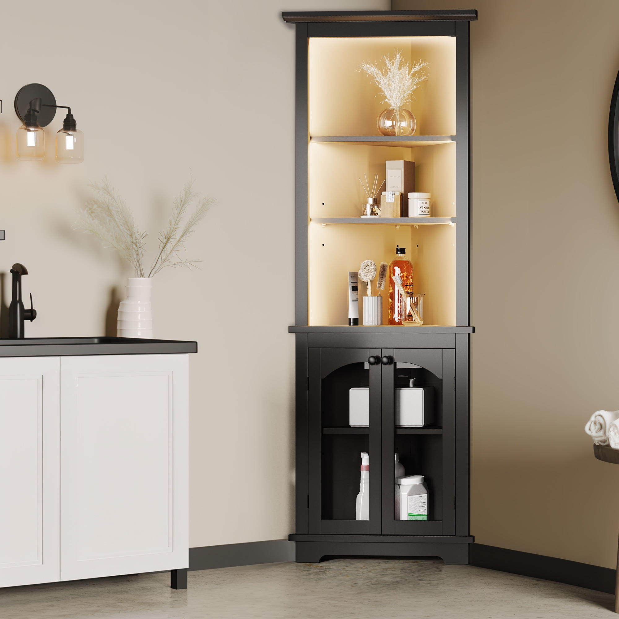 DWVO 64" Tall Corner Storage Freestanding Corner Storage