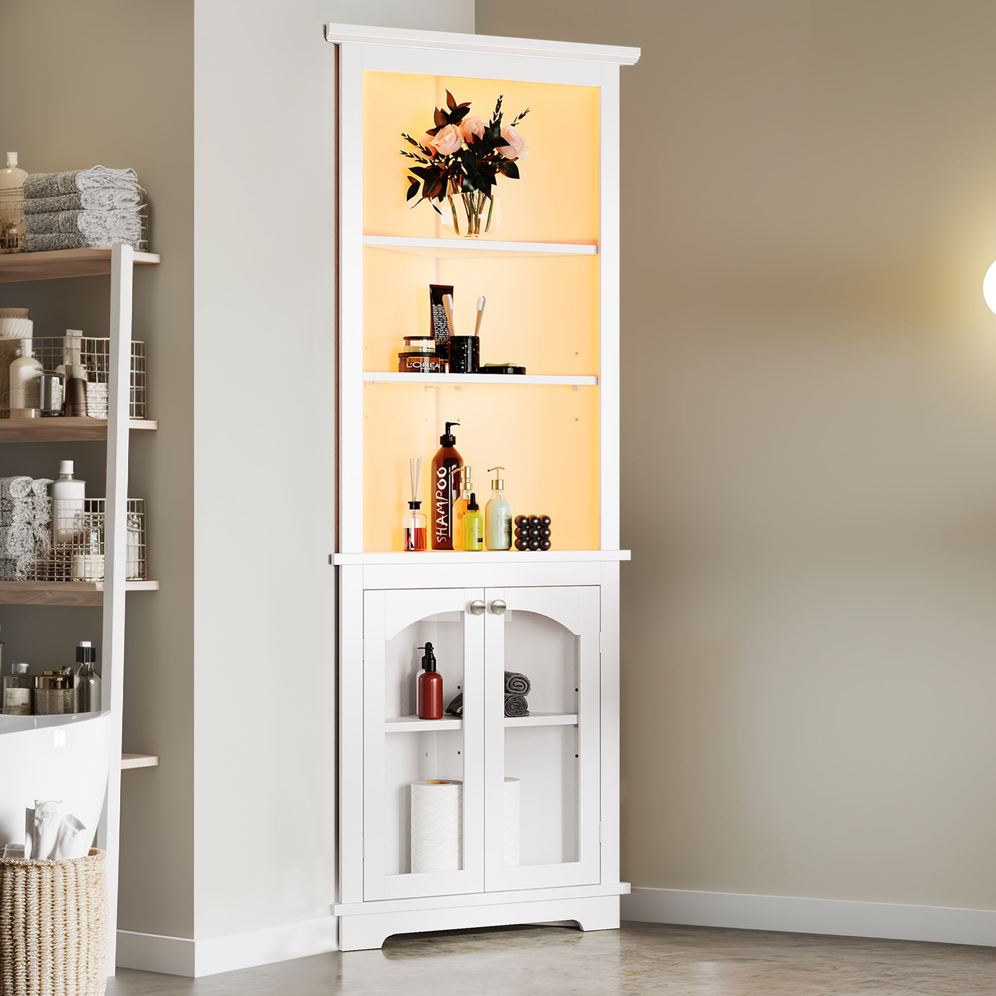 DWVO 64" Tall Corner Storage Freestanding Corner Storage