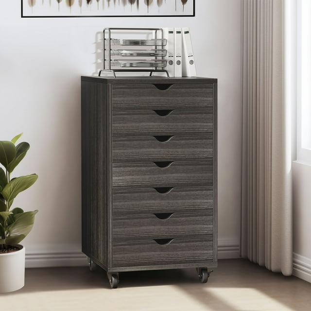 DWVO 7Drawer File Office Wooden File Chest Mobile