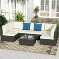thumbnail image 1 of DWVO 7-Piece Patio Furniture Set, All-Weather PE Rattan Wicker Outdoor Sectional Sofa with Soft Cushions & Coffee Table, Patio Conversation Set for Backyard, Garden, Porch, Balcony (Beige+Black), 1 of 16