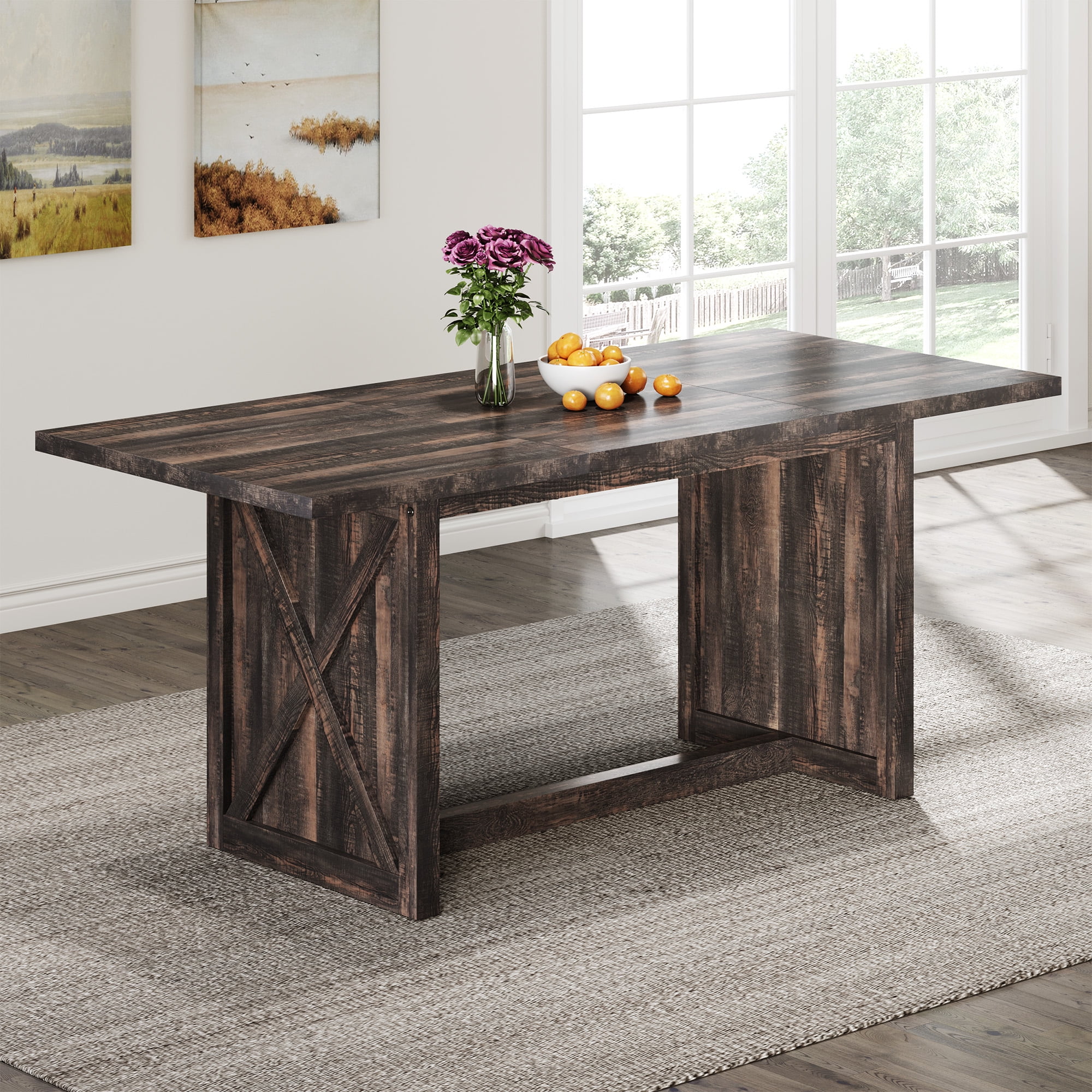 DWVO 70.8 inch Dining Table for 6-8 People, Modern Wood Farmhouse ...