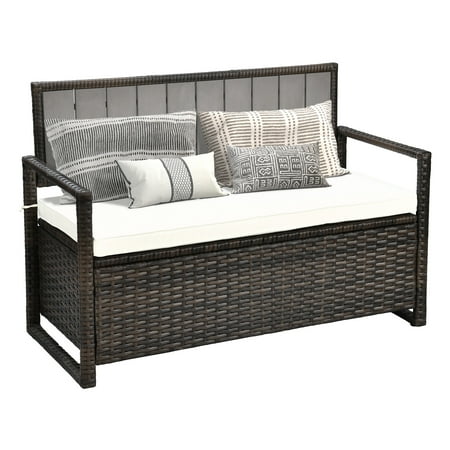 DWVO 70 Gallon Outdoor Storage Bench, Woven Rattan Deck Box - Brown