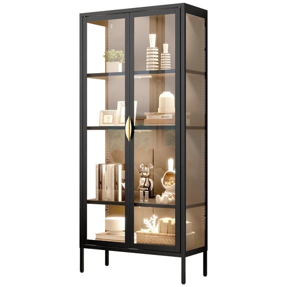 DWVO 71.8" H Tall Storage Cabinet with LED Light, Display Cabinet with Glass Door, 4 Shelves Curio Cabinet Trophy Display Case, Storage/Organization for Home Office