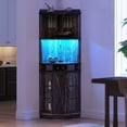 thumbnail image 1 of DWVO 72" Corner Bar Unit, 3 Tier Freestanding Corner Liquor Bar Cabinet with Adjustable RGB LED Lights, Farmhouse Bar Cabinet with Wine Glass Holder and Adjustable Shelf for Home Pub, Black Oak, 1 of 9