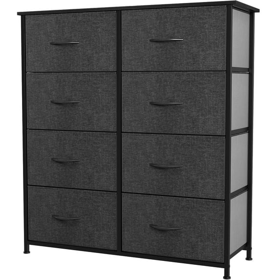DWVO 8 Drawer Dresser Chest of Storage Dresser Tall Fabric Dresser Storage Cabinet Bin Nightstand Cabinet, Dark Gray