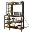 thumbnail image 1 of DWVO 8 Tier Kitchen Bakers Rack with Power Outlets, 39" Freestanding Microwave Stand with 6 S-Shaped Hooks, Kitchen Storage Shelf Organizer, Rustic Brown, 1 of 10