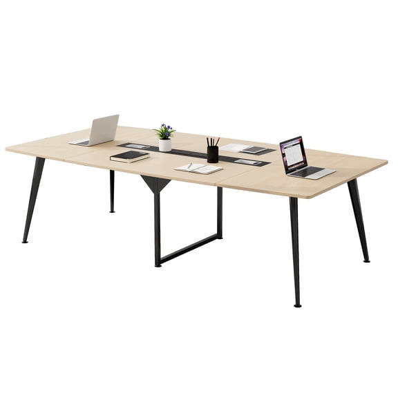 DWVO 8FT Conference Table, 94.5"L Large Meeting Table with Rectangle Grommet , Modern Boat Shaped Seminar Table for Office Meeting Conference Room