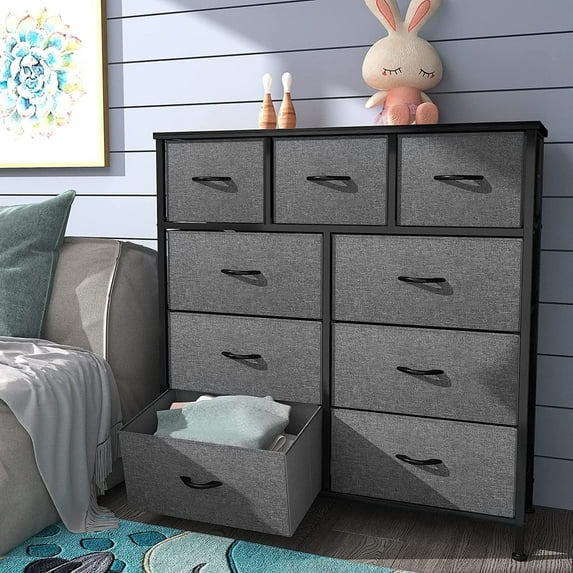 DWVO 9-Drawer Fabric Storage Dresser Fabric Storage Tower for Closets, Black Gray
