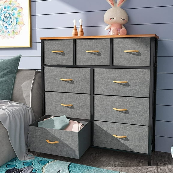 DWVO 9-Drawer Fabric Storage Dresser Fabric Storage Tower for Closets, Cool Grey