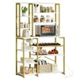 thumbnail image 1 of DWVO 9 Tier Kitchen Bakers Rack with Power Outlets, 39 Freestanding Microwave Stand with Wine Rack & Goblet Holder, Kitchen Storage Shelf Organizer for Home Kitchen, White Gold, 1 of 6
