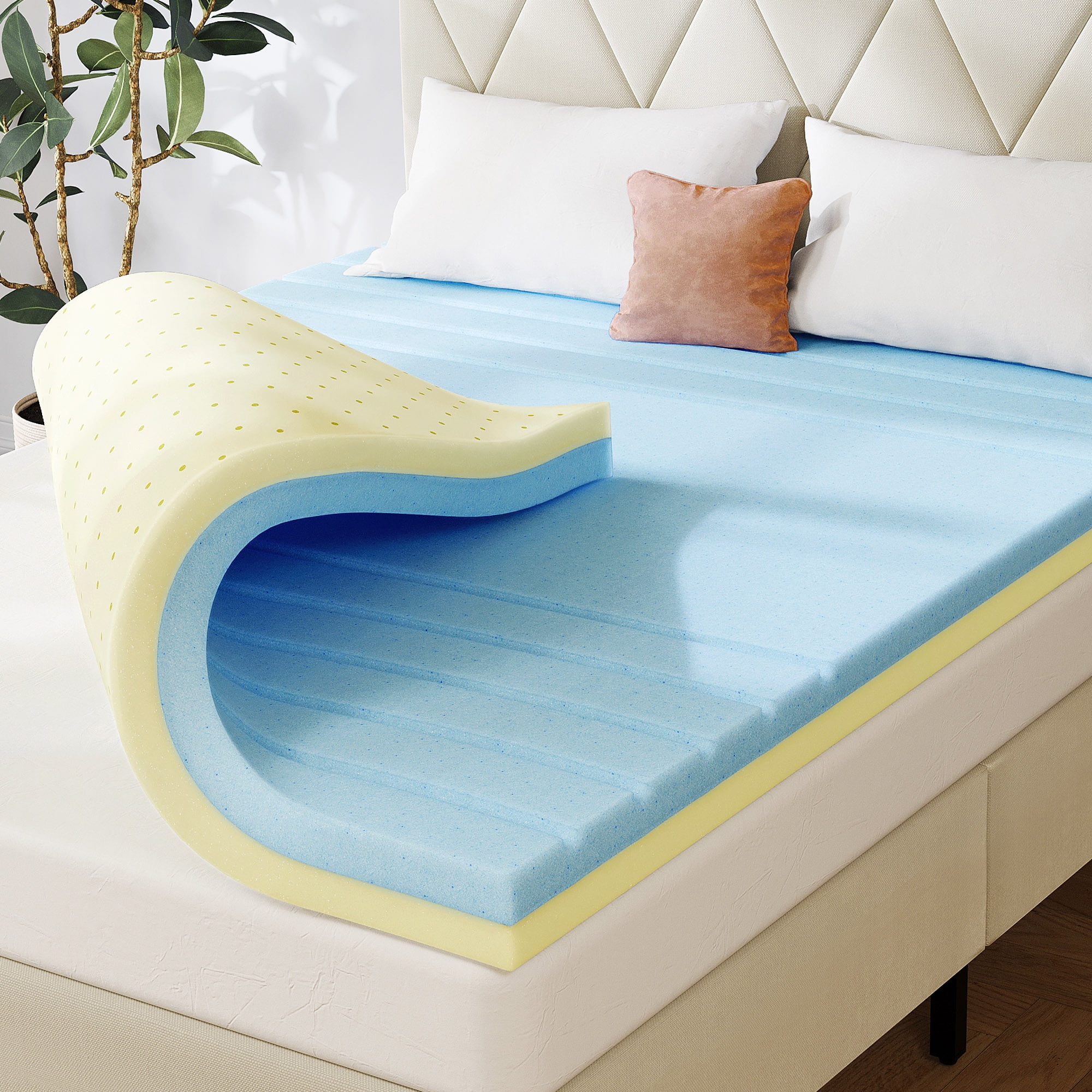 Basics Cooling Gel-Infused Memory Foam Topper, CertiPUR-US Certified - 2-Inch, Queen