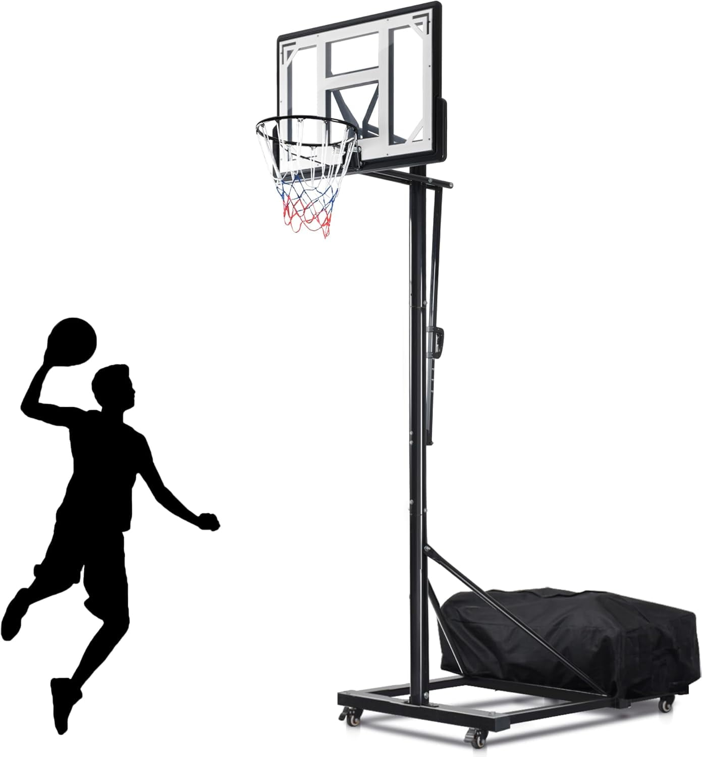 DWVO Basketball Hoop Outdoor 10 FT Adjustable, Portable Basketball Hoop & Goal with Iron Base, 4 Wheels for Movable, 4.5-10FT Easy Adjustable Height, 44in Shatterproof Backboard, 18in Rim