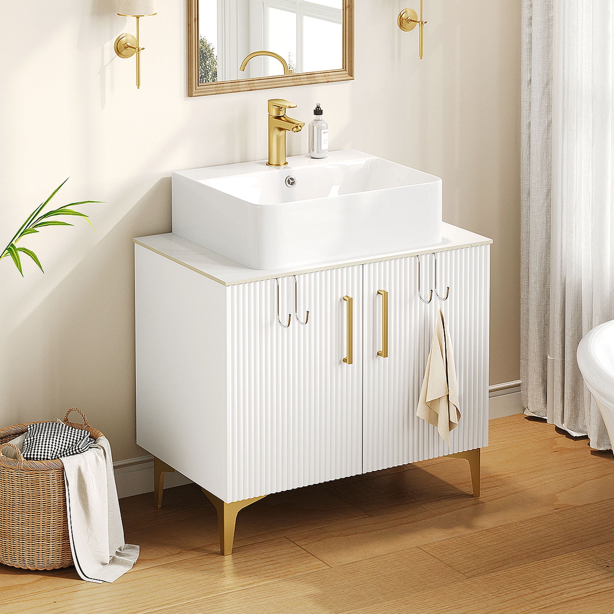 Dextru Mid-Century 30 Inch Single Bath Vanity with Countertop Sink ...