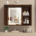 thumbnail image 1 of DWVO Bathroom Wall Cabinet with LED Lights Mirror, Medicine Cabinet with Door and Adjustable Shelf, Brown, 1 of 9