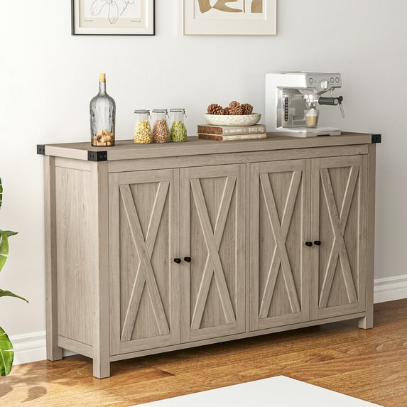 DWVO 4 Doors Adjustable Shelf Accent Cabinet Sideboard, Light Gray