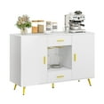 thumbnail image 1 of DWVO Buffet Cabinet, Sideboard Buffet w/Storage, Credenza w/Adjustable Shelf, Wine Glass Holder, Drawers, Modern White & Gold Dresser 300 lbs Capacity for Living Room, Kitchen, Dining Room, 1 of 12