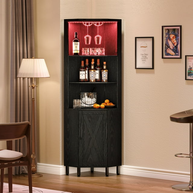 DWVO Corner Bar with LED Lights & Glass Holder, 5 Tier Corner