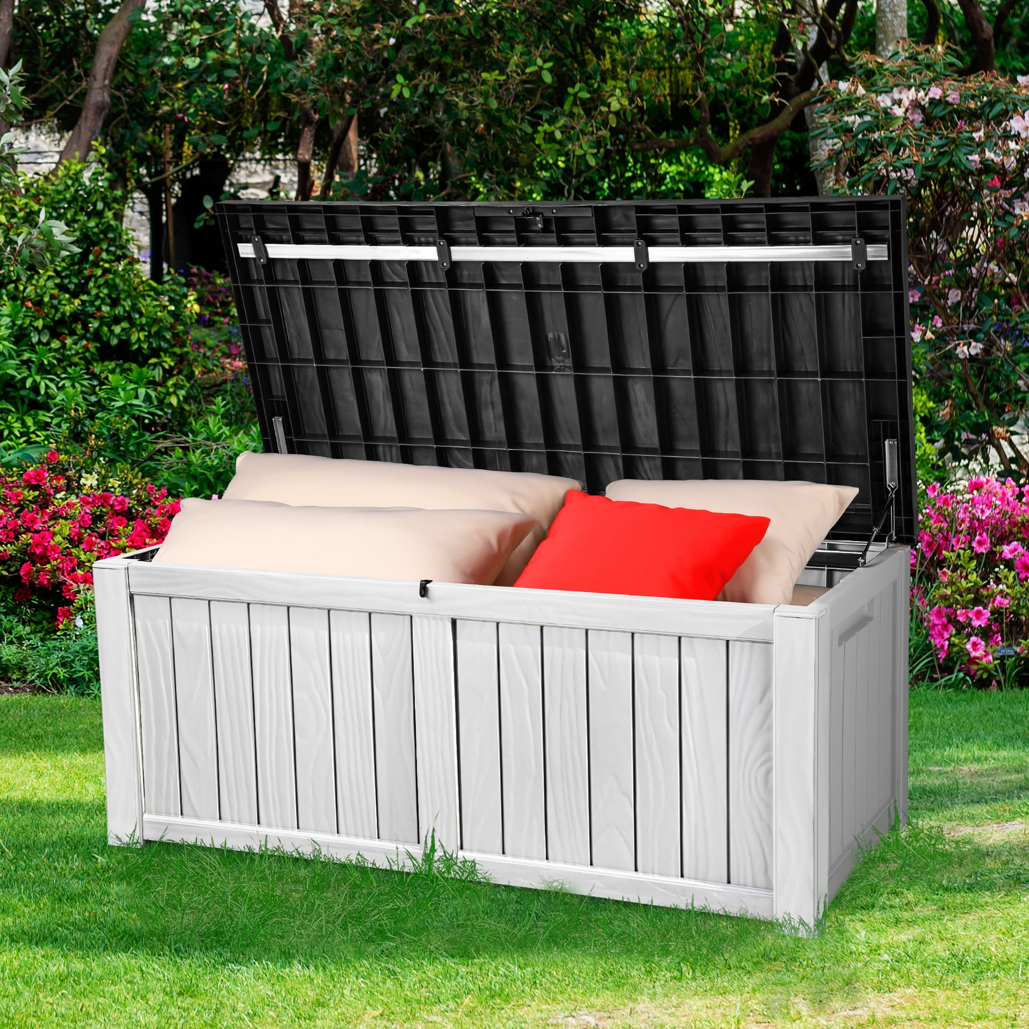 DWVO Deck Box 120 Gallon Patio Large Storage Large Resin Patio Storage for Outdoor