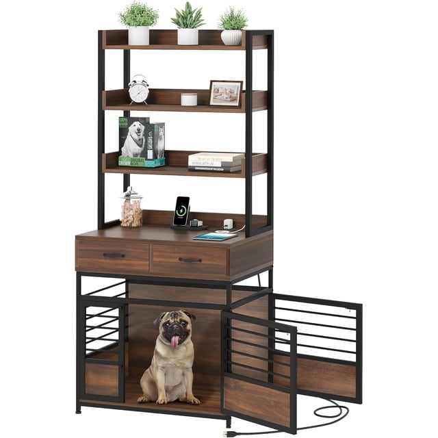 DWVO Dog Crate Furniture with Storage Shelves, Heavy Duty Dog Crate