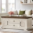 thumbnail image 1 of DWVO Farmhouse Large Coffee Table with Storage, Rustic Cocktail Center Table for Living Room, Antique Cream & Brown, 1 of 9