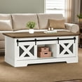 thumbnail image 1 of DWVO Farmhouse Lift Top Coffee Table with Storage & Sliding Door, Rustic Center Table for Living Room, White and Brown, 1 of 9