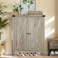 thumbnail image 1 of DWVO Farmhouse Shoe Cabinet with Barn Doors, 5-Tier Wood Shoe Storage Rack Organizer for Entryway/Hallway/Closet, Old Oak, 1 of 12
