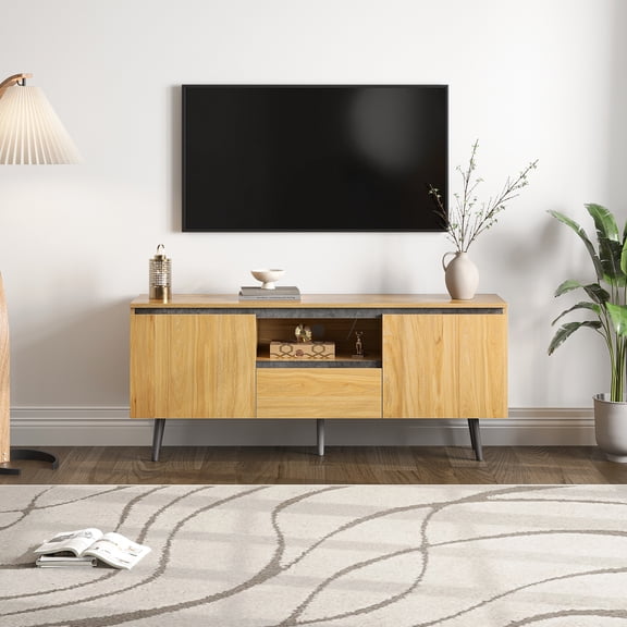 DWVO Farmhouse TV Stand Wood TV Media Console LED Entertainment Center for TVs Up to 65 inch