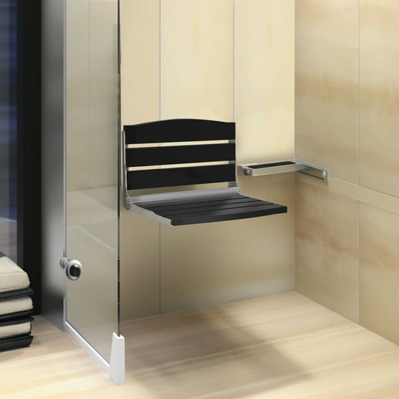 DWVO Folding Wall Mount Shower Bench Seat, Foldable Shower Bench Chair - Black