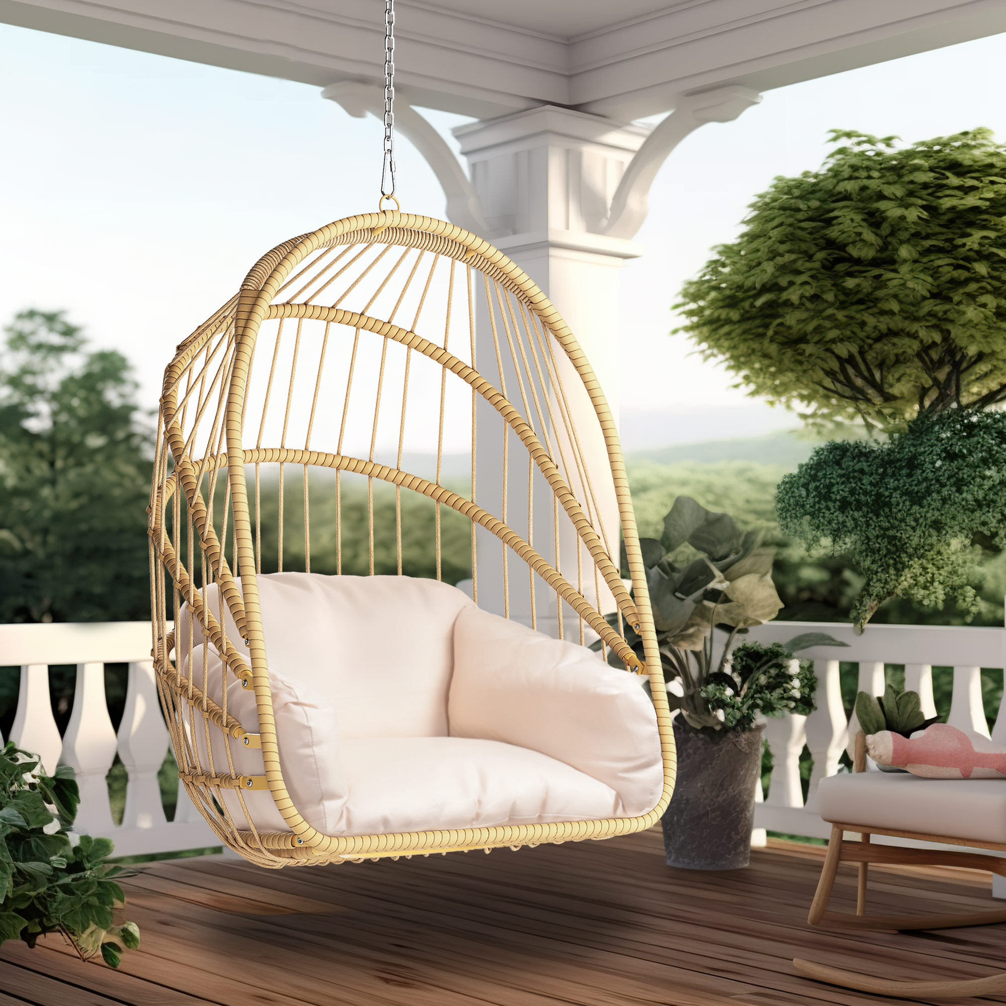 DWVO Hanging Egg Chair, Indoor Outdoor Swing Egg Chair Without Stand, Wicker Hammock Chair Swing