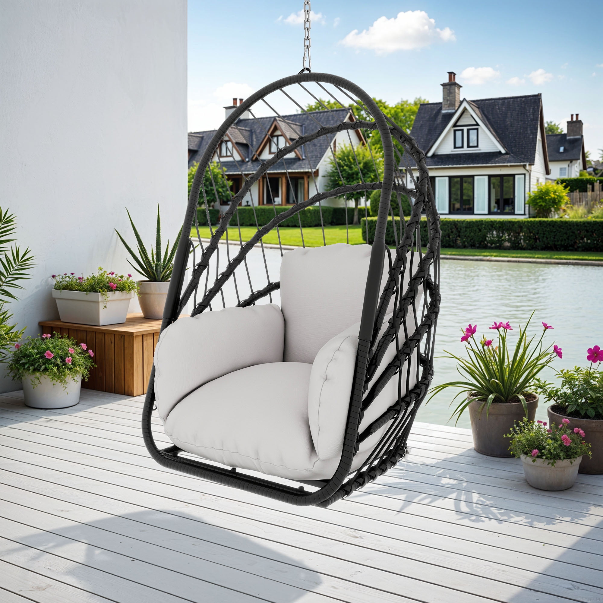 DWVO Indoor/Outdoor Hanging Egg Swing Chair, Wicker Hammock with