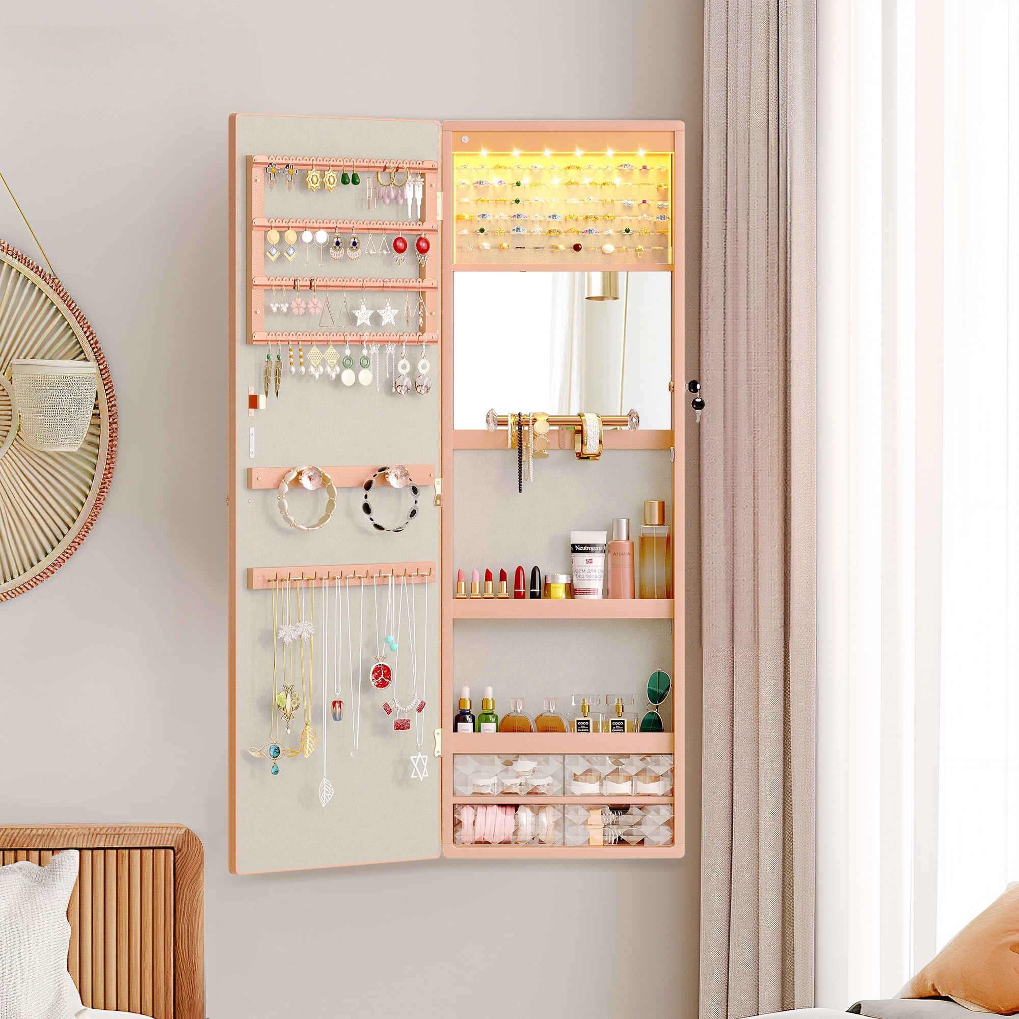 DWVO Hanging Mirror Jewelry Wall or Door Mounted Jewelry