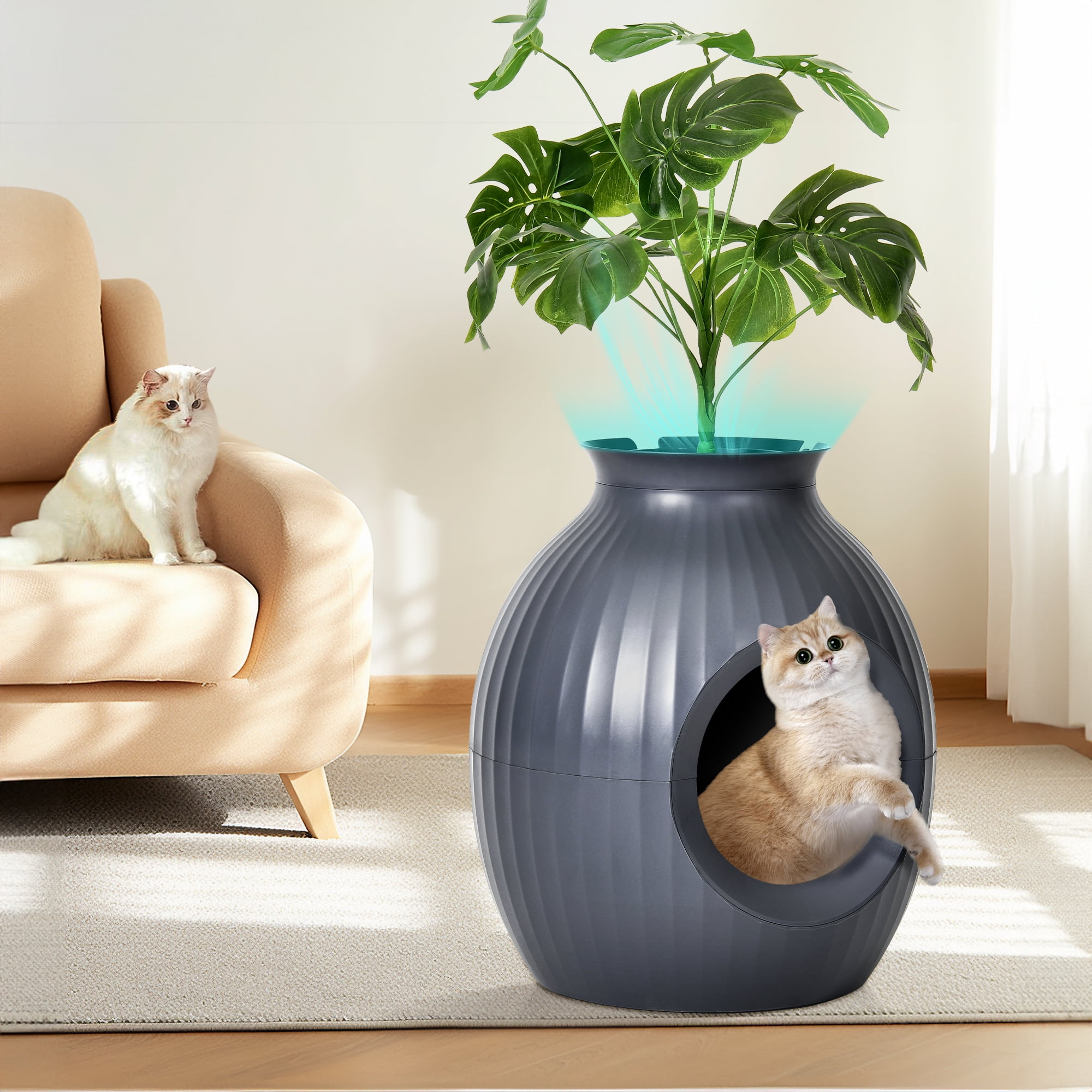 DWVO Hidden Litter Box Enclosed Plant Litter Box with Odor Removal